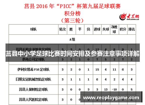莒县中小学足球比赛时间安排及参赛注意事项详解